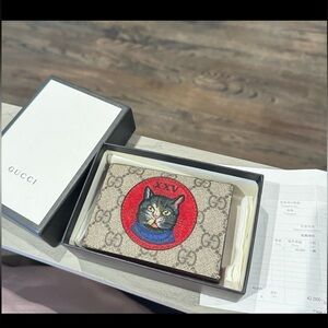 Authentic Limited Edition Gucci Wallet Mystic Cat Bifold Wallet Leather Brown